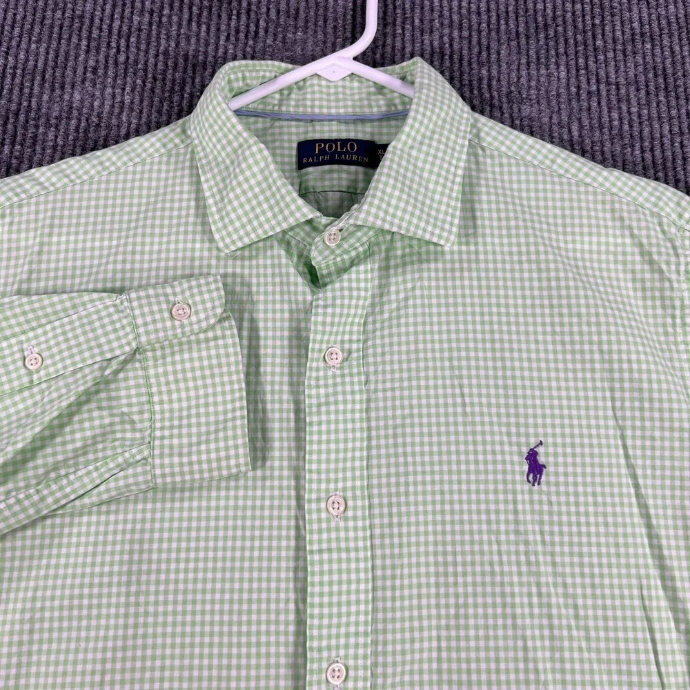 Polo Ralph Lauren Shirt Mens XL Extra Large Green Gingham Check Button Up